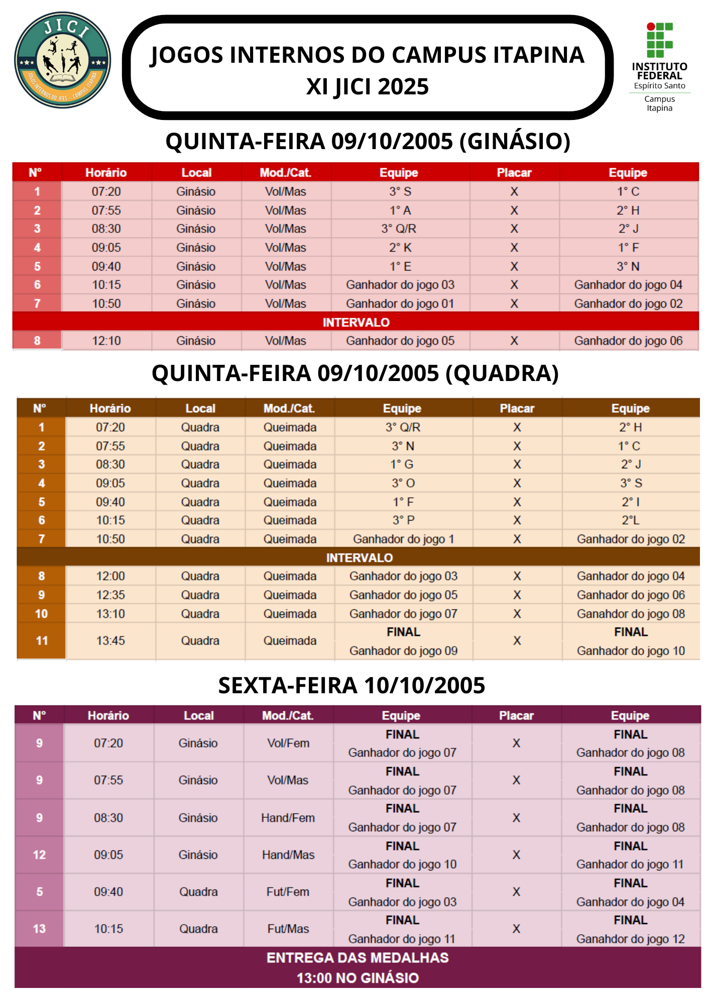 2025 TABELA JICI SEXTA FEIRA